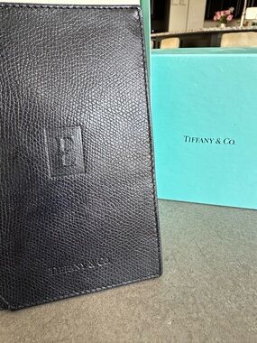 Tiffany & Co. with Embassy Suites logo Black Pebbled Leather Holder w/Box
